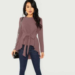 Shein self-tie belted top